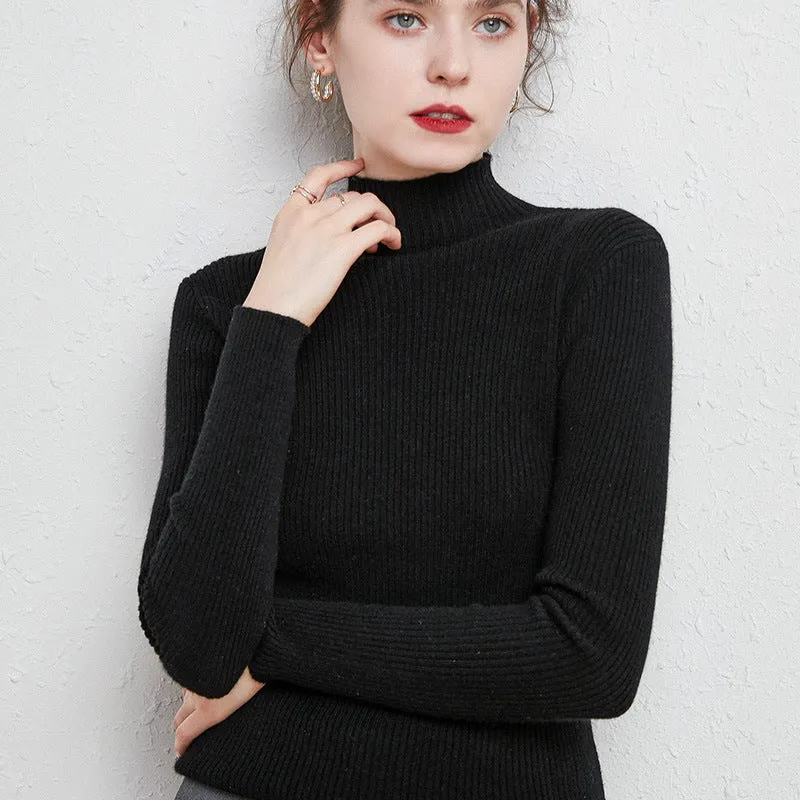 Damen Schmal geschnittener Feinstrickpullover mit kurzem Stehkragen aus Kaschmir-Blend Drune