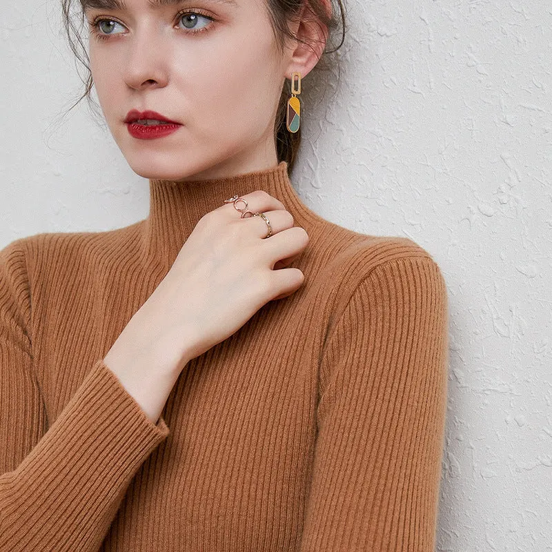 Damen Schmal geschnittener Feinstrickpullover mit kurzem Stehkragen aus Kaschmir-Blend Drune