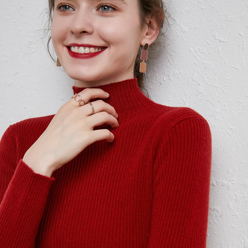 Damen Schmal geschnittener Feinstrickpullover mit kurzem Stehkragen aus Kaschmir-Blend Drune