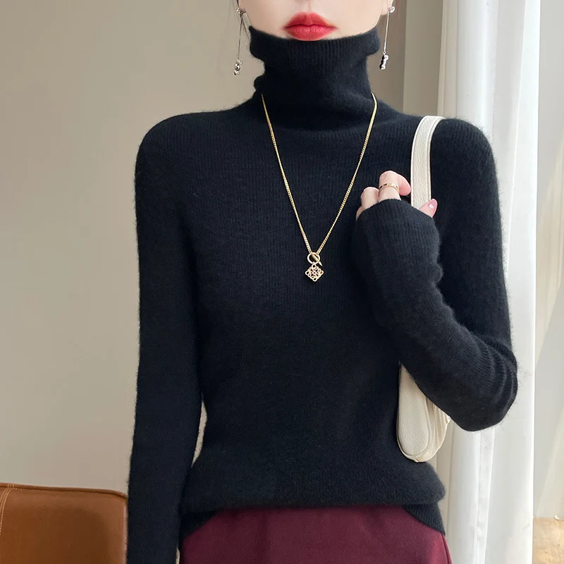 Damen Schmal geschnittener Feinstrick-Rollkragenpullover mit extrafeinem Flauschfinish Drune