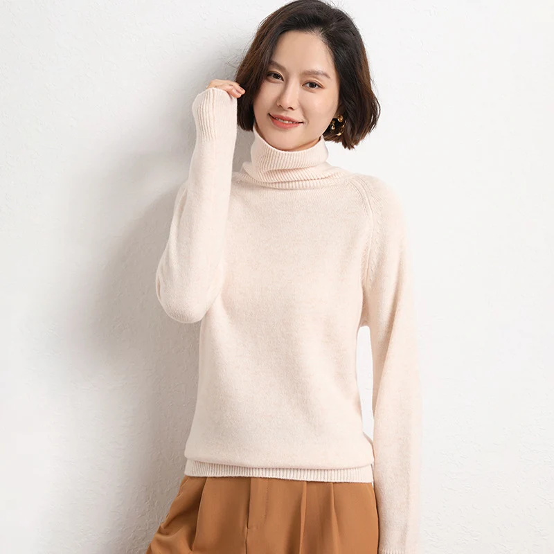 Damen Schlanker Rollkragenpullover aus feinem Strick mit Raglanärmeln Drune