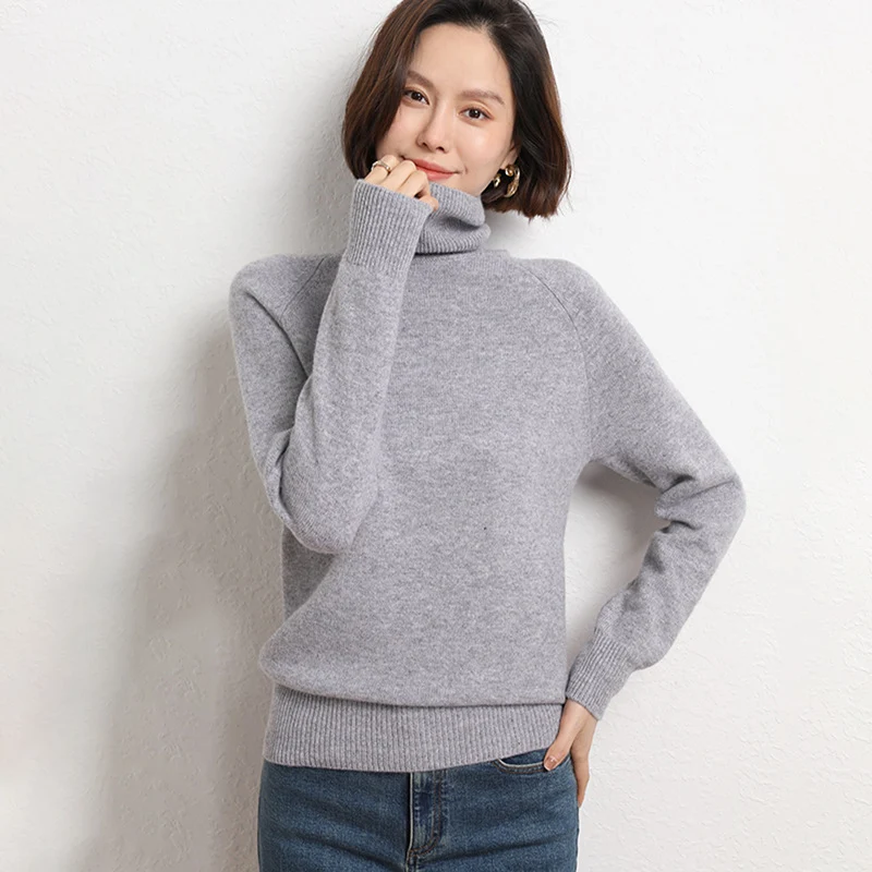 Damen Schlanker Rollkragenpullover aus feinem Strick mit Raglanärmeln Drune