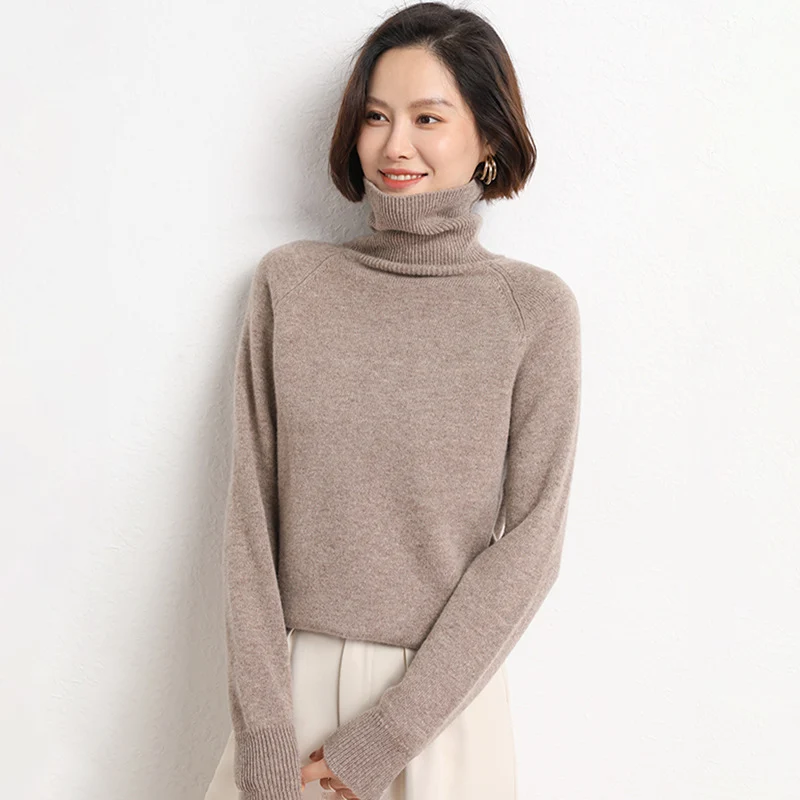 Damen Schlanker Rollkragenpullover aus feinem Strick mit Raglanärmeln Drune