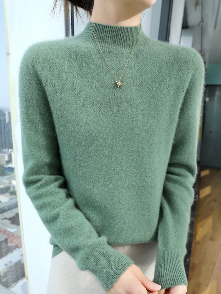 Damen Schlanker minimalistischer Stehkragen-Feinstrickpullover mit geripptem Hals Drune