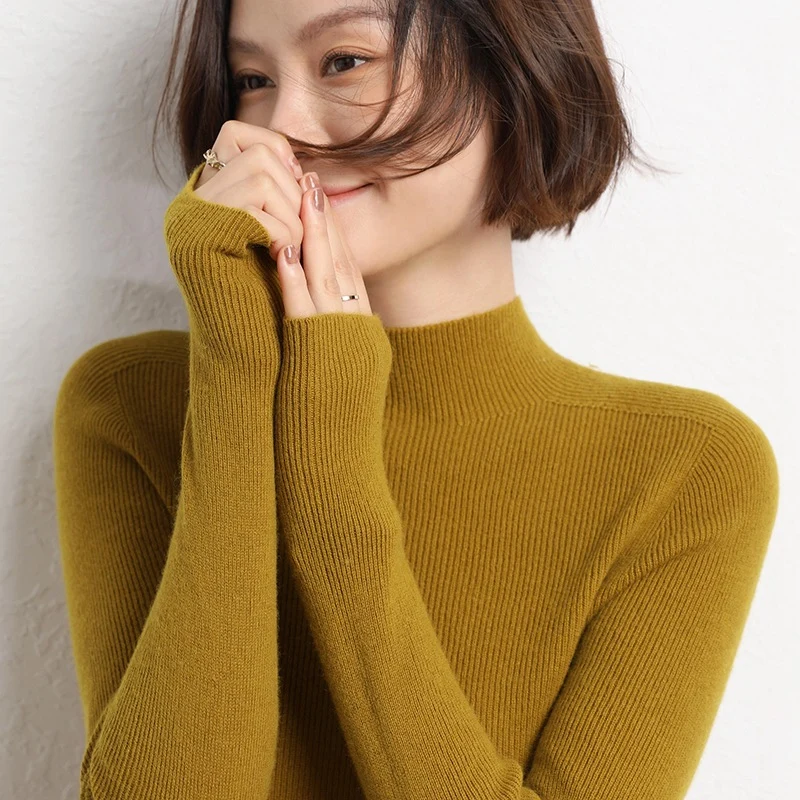 Damen Schlanker Feinstrick-Stehkragenpullover mit extrafeiner Rippenstruktur und Kaschmir‑Look Drune
