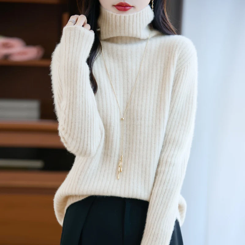 Damen Schlanker Feinstrick-Rollkragenpullover mit feiner Rippenstruktur und kaschmirähnlicher Haptik Drune