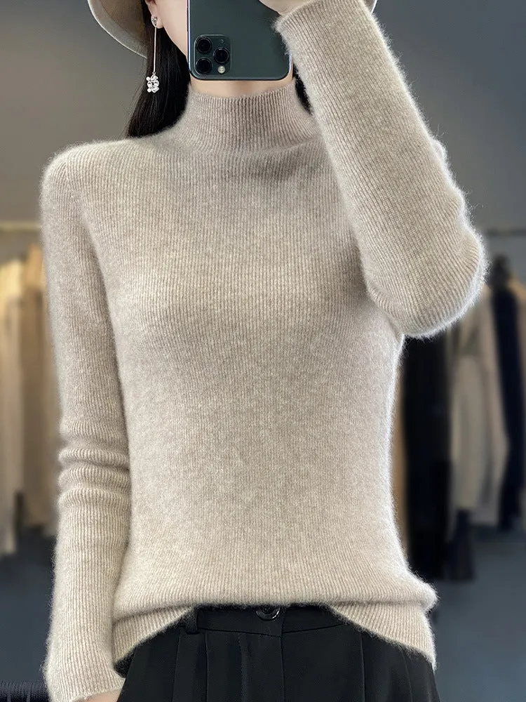 Damen Schlanker Feinstrick-Mockneckpullover aus feinem Angora‑Mix Drune