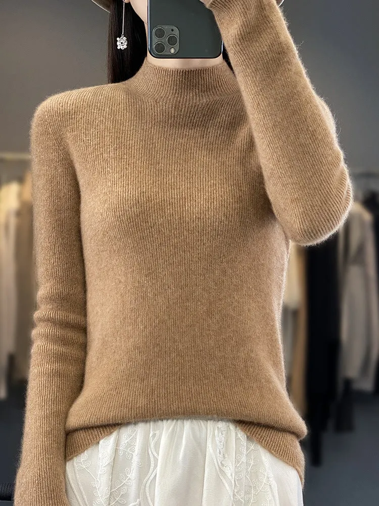 Damen Schlanker Feinstrick-Mockneckpullover aus feinem Angora‑Mix Drune