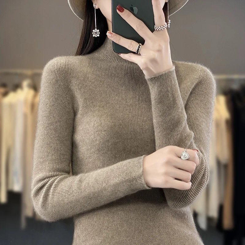 Damen Schlanker Feinstrick-Mockneckpullover aus feinem Angora‑Mix Drune