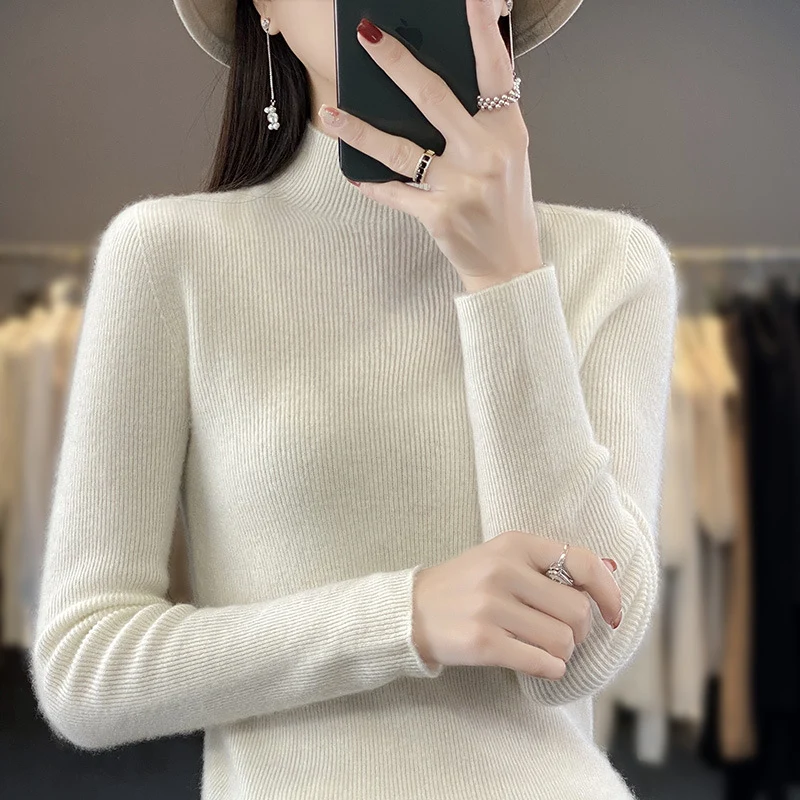 Damen Schlanker Feinstrick-Mockneckpullover aus feinem Angora‑Mix Drune