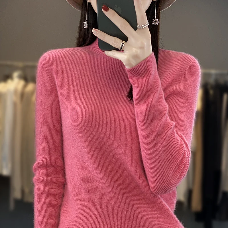 Damen Schlanker Feinstrick-Mockneckpullover aus feinem Angora‑Mix Drune