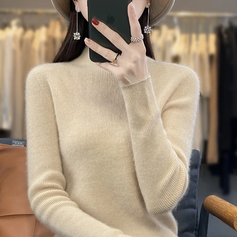 Damen Schlanker Feinstrick-Mockneckpullover aus feinem Angora‑Mix Drune