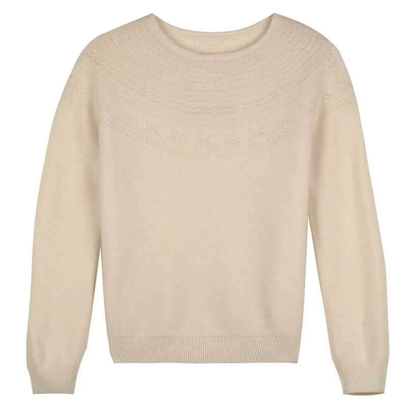 Damen Rundhals-Feinstrickpullover mit strukturierter Passe und Kaschmir-Optik Drune