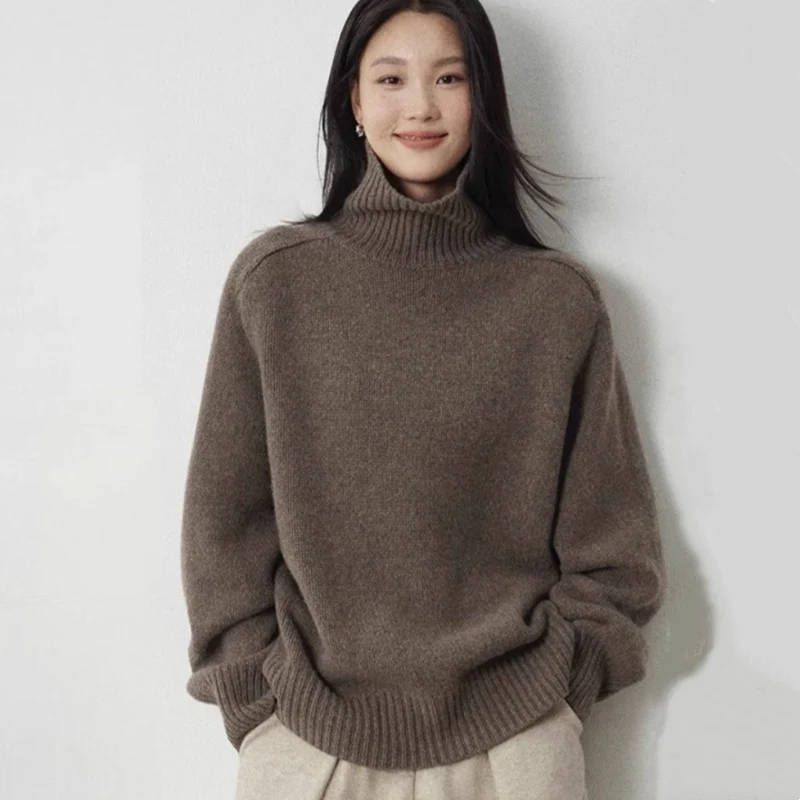 Damen Rollkragenpullover aus feinem Wollmix mit geradem Schnitt und breitem Rippkragen Drune