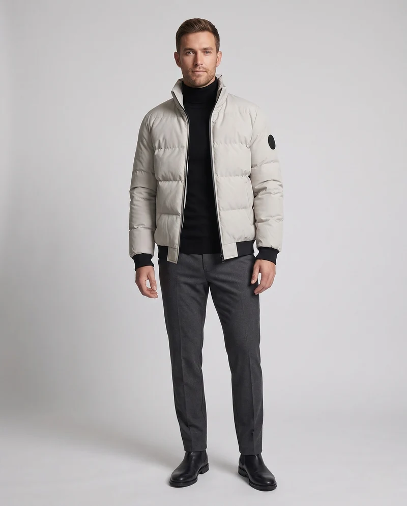 Männlicher kurzer Parka-Stil Pufferjacke mit winddichtem Außenmaterial und gerippten Bündchen Drune