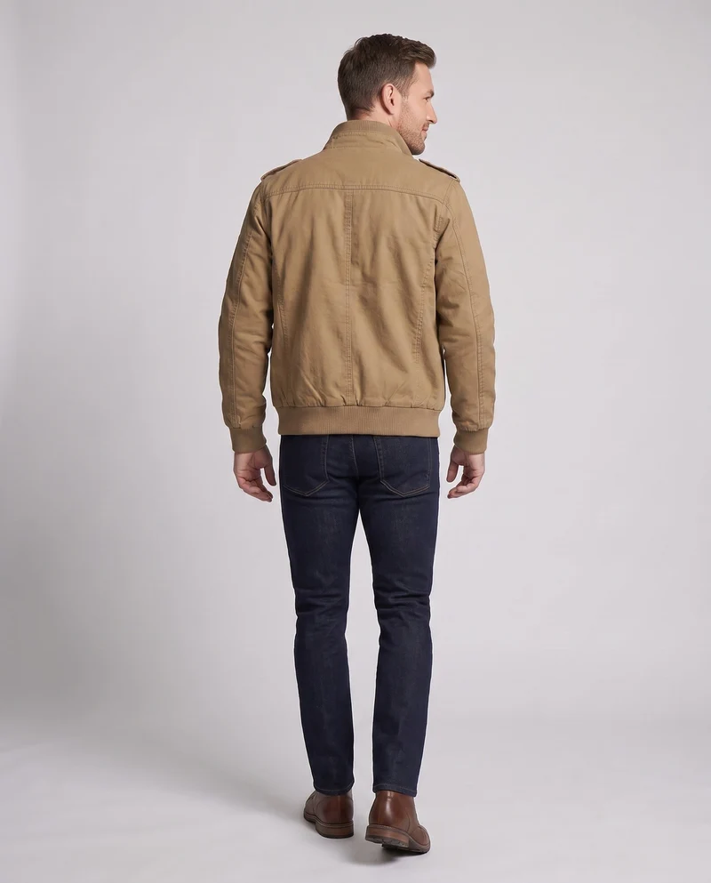 Herren Kurzschnitt Canvas Blouson mit Stehkragen und Multifunktionstaschen Drune