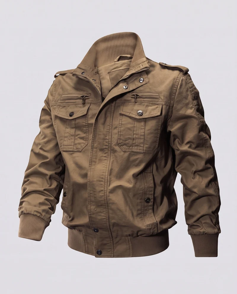 Herren Kurzschnitt Canvas Blouson mit Stehkragen und Multifunktionstaschen Drune