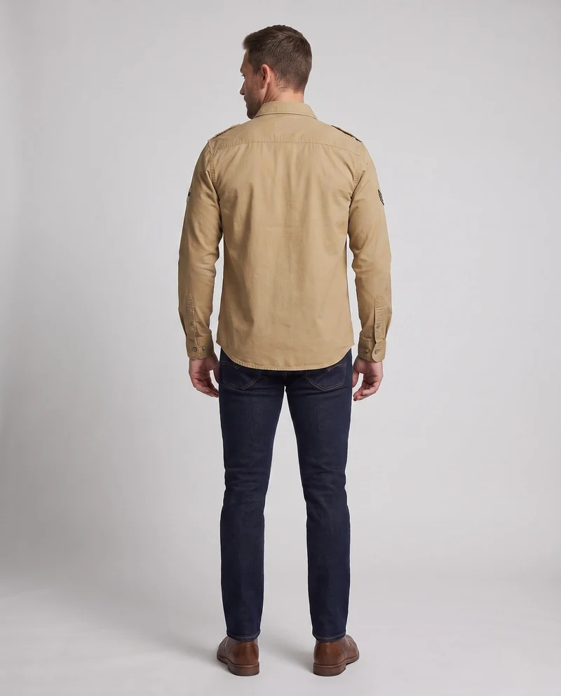 Herren Langarm Utility-Shirt mit Schulterklappen und Brusttaschen Drune