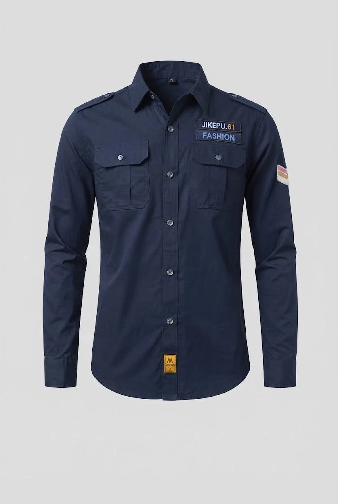 Herren Langarm Utility-Shirt mit Schulterklappen und Brusttaschen Drune