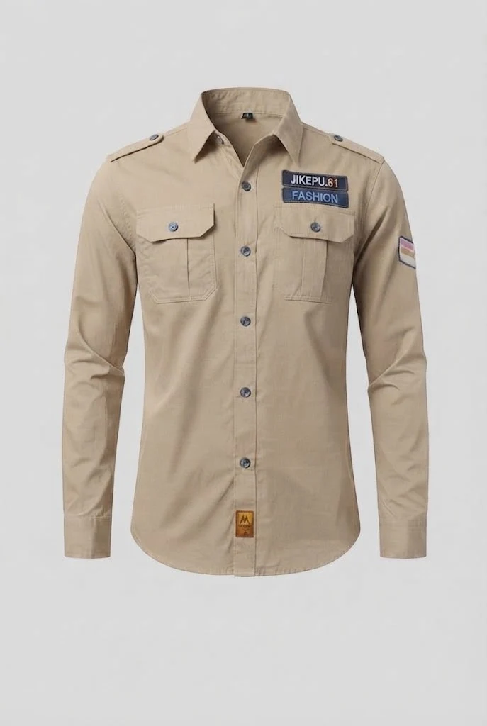 Herren Langarm Utility-Shirt mit Schulterklappen und Brusttaschen Drune