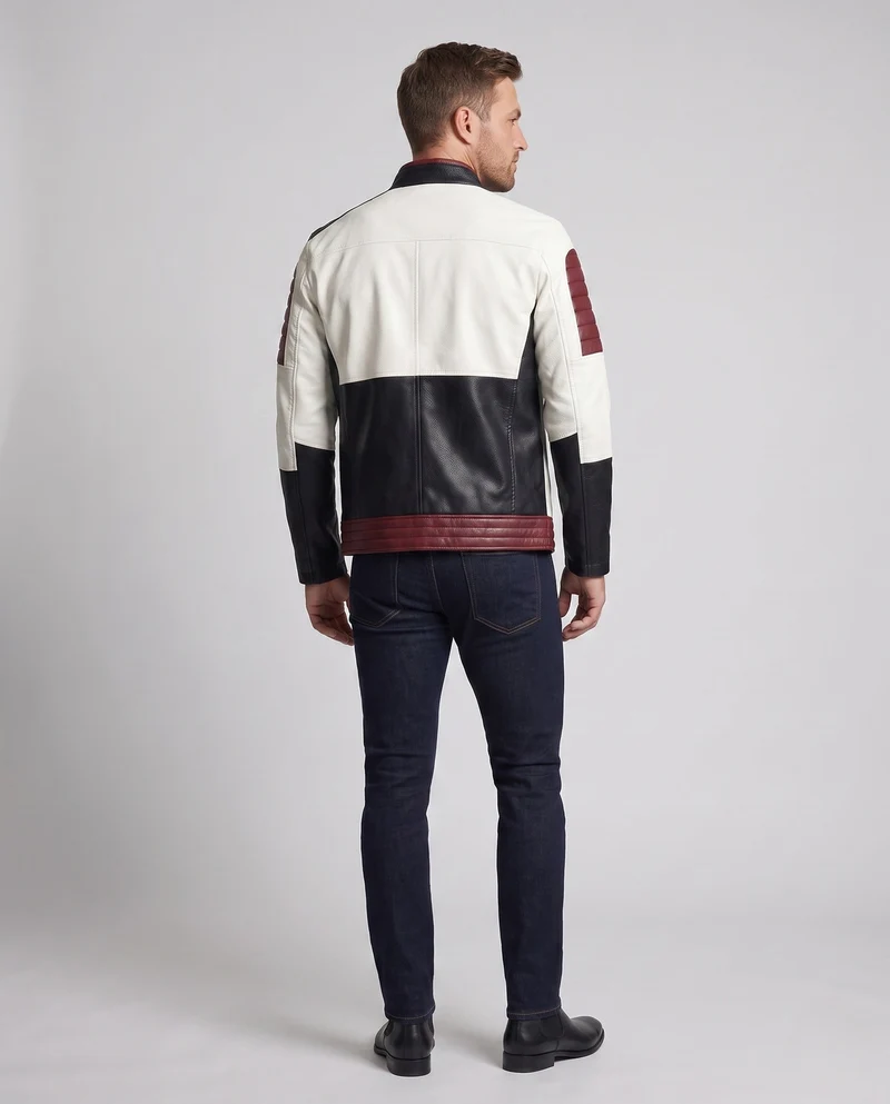 Herren Lederlook Bikerjacke mit Farbblockdesign, gesteppte Ärmel und Saumfinish Drune