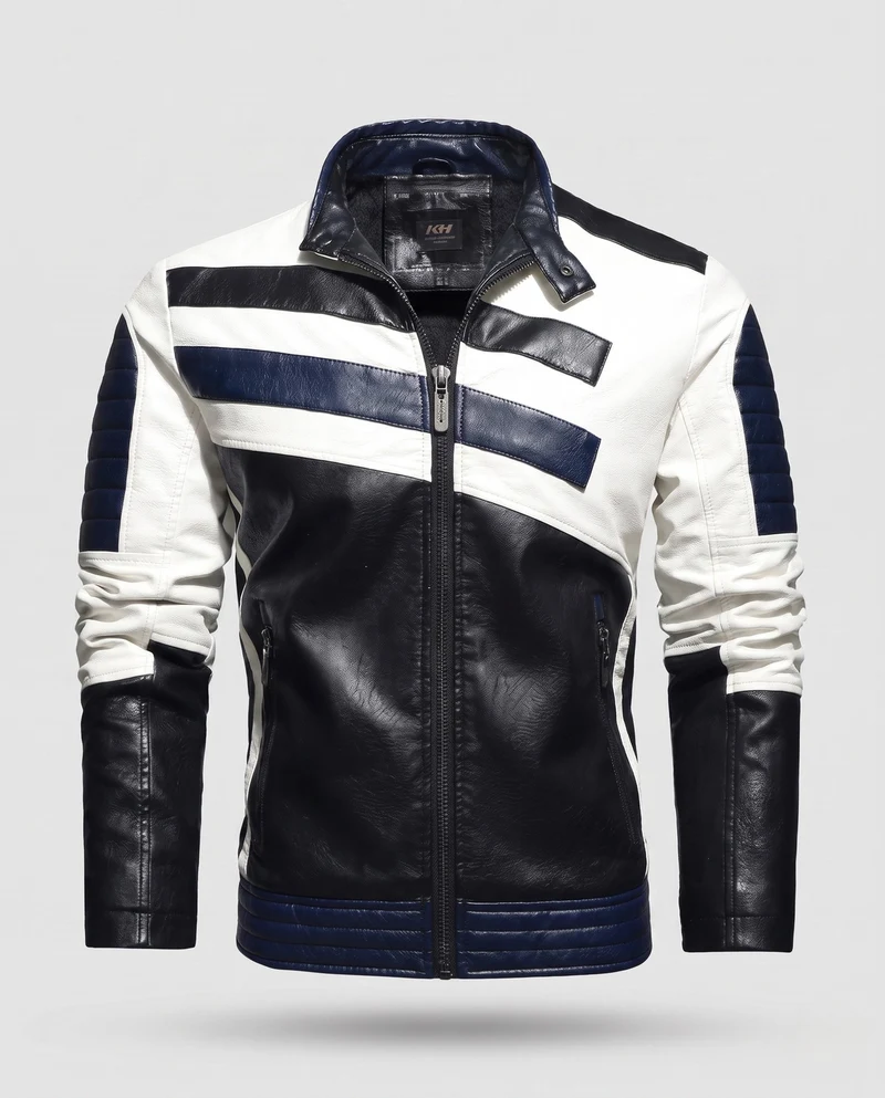 Herren Lederlook Bikerjacke mit Farbblockdesign, gesteppte Ärmel und Saumfinish Drune