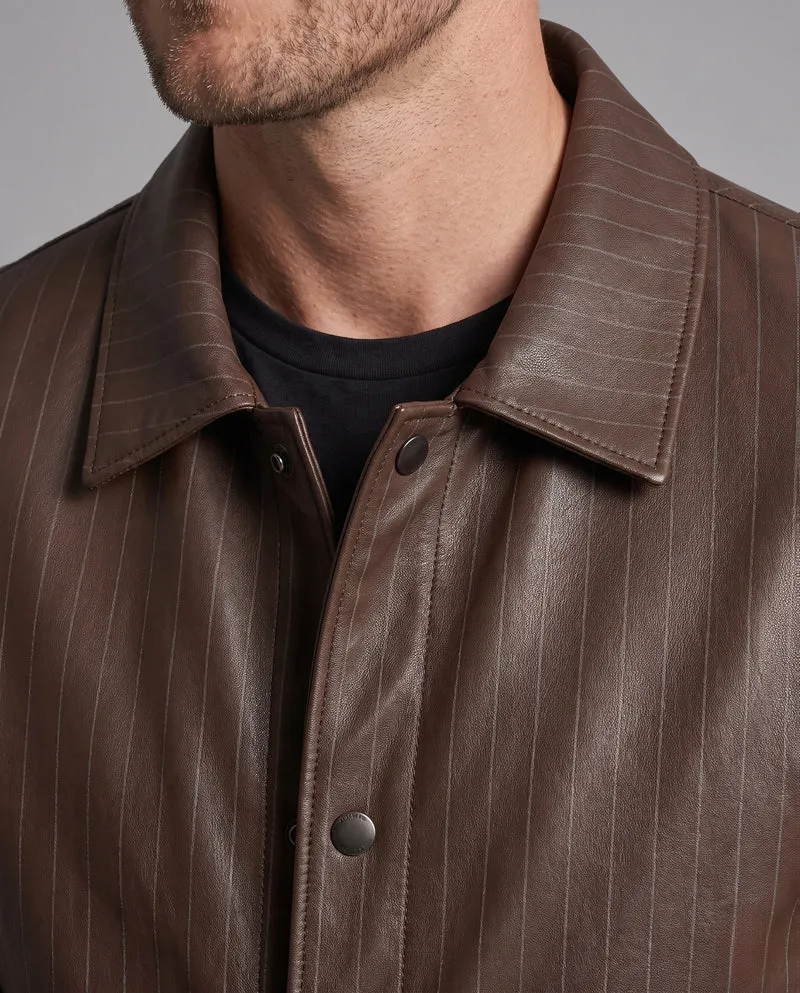 Herren-Faux-Leder-Blouson mit Nadelstreifen, Druckknopf-Front und gerippten Bündchen Drune