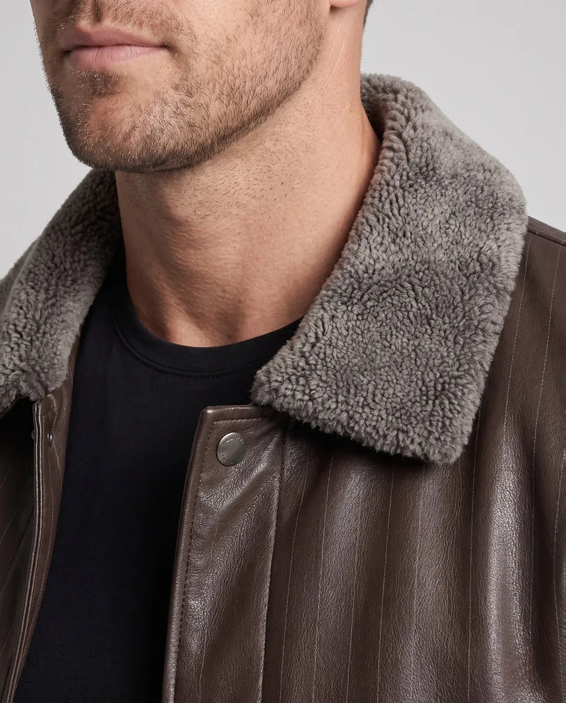 Herren Faux-Leder Blouson mit Nadelstreifen-Look und Teddy-Futter Drune