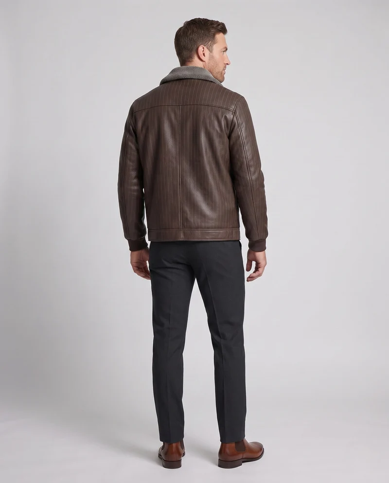 Herren Faux-Leder Blouson mit Nadelstreifen-Look und Teddy-Futter Drune