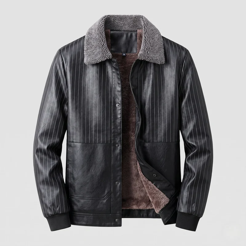 Herren Faux-Leder Blouson mit Nadelstreifen-Look und Teddy-Futter Drune
