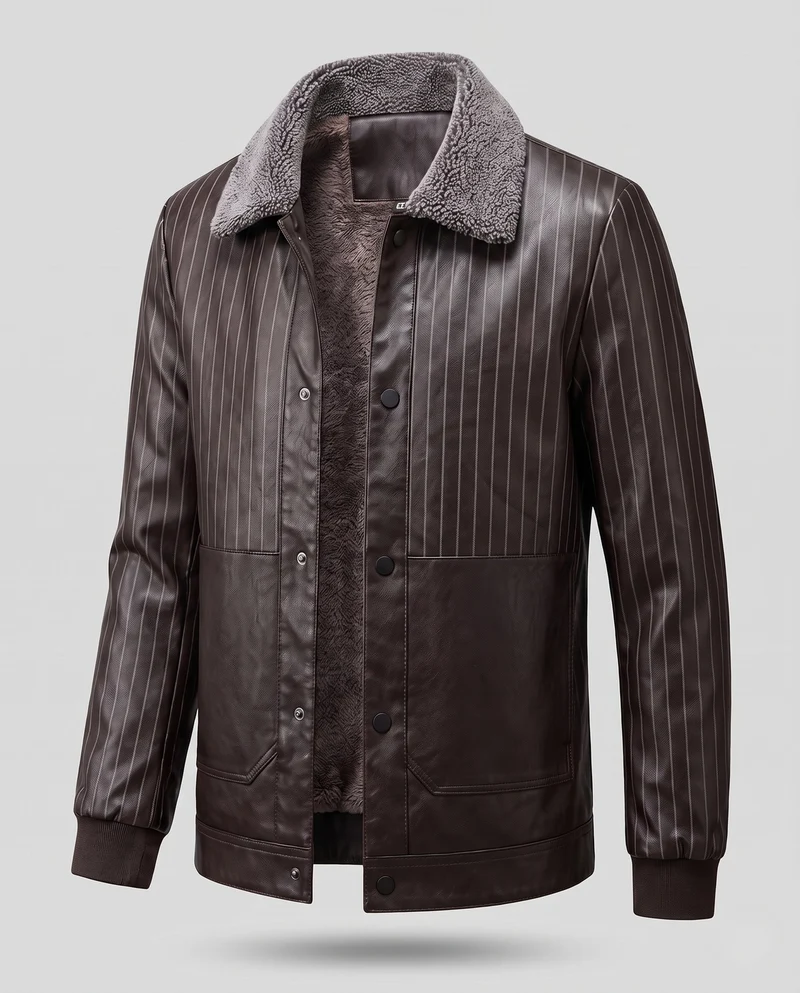 Herren Faux-Leder Blouson mit Nadelstreifen-Look und Teddy-Futter Drune