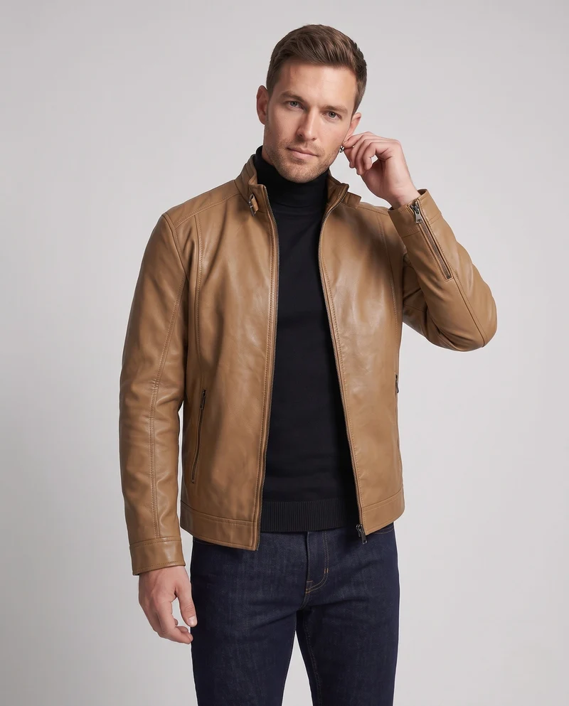 Herren Lederlook Blouson mit Stehkragen und Reißverschluss Drune