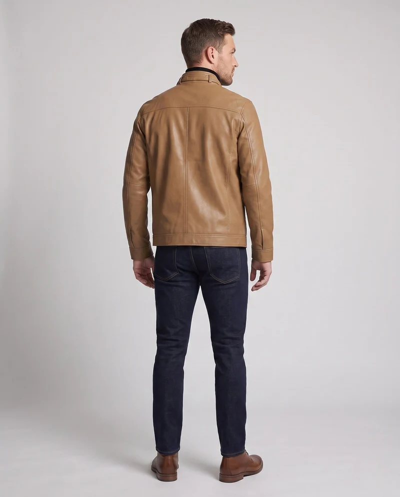 Herren Lederlook Blouson mit Stehkragen und Reißverschluss Drune