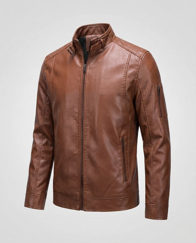 Herren Lederlook Blouson mit Stehkragen und Reißverschluss Drune