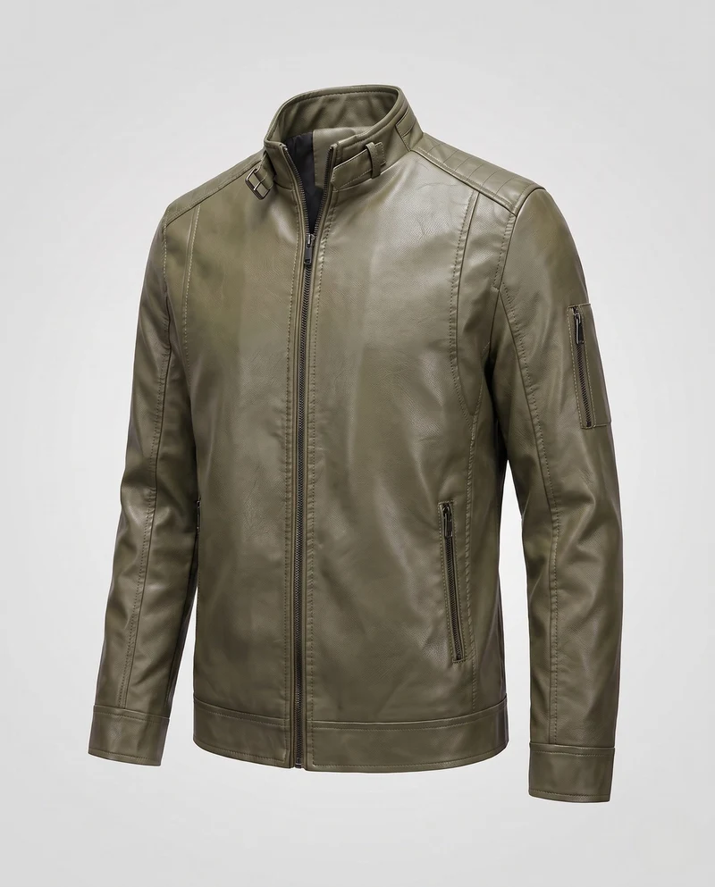 Herren Lederlook Blouson mit Stehkragen und Reißverschluss Drune