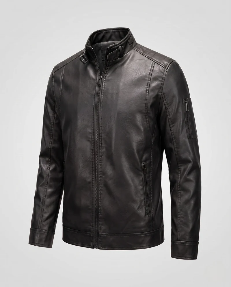 Herren Lederlook Blouson mit Stehkragen und Reißverschluss Drune