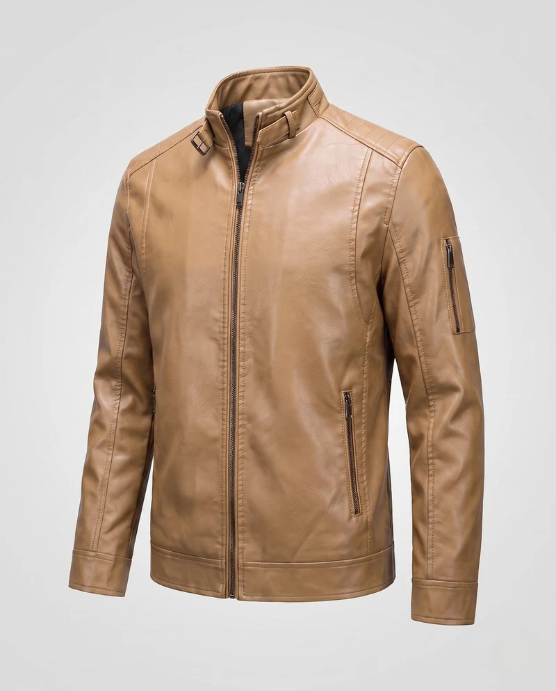 Herren Lederlook Blouson mit Stehkragen und Reißverschluss Drune
