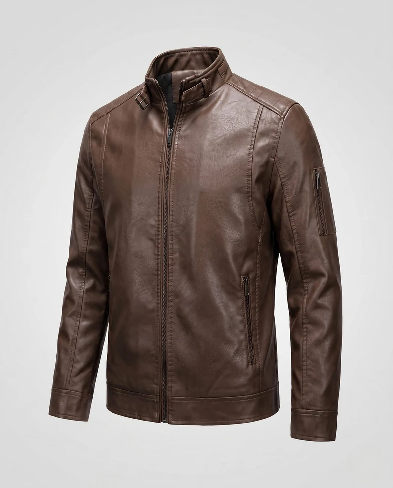Herren Lederlook Blouson mit Stehkragen und Reißverschluss Drune