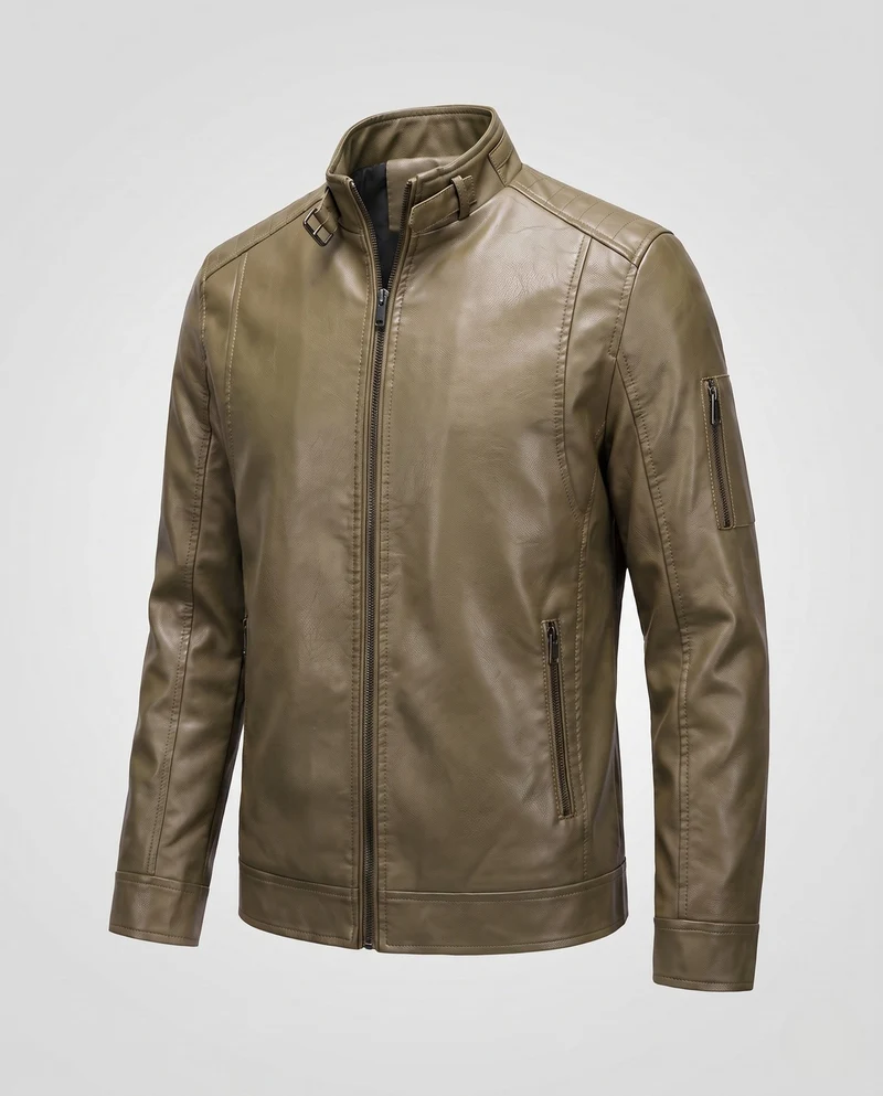 Herren Lederlook Blouson mit Stehkragen und Reißverschluss Drune
