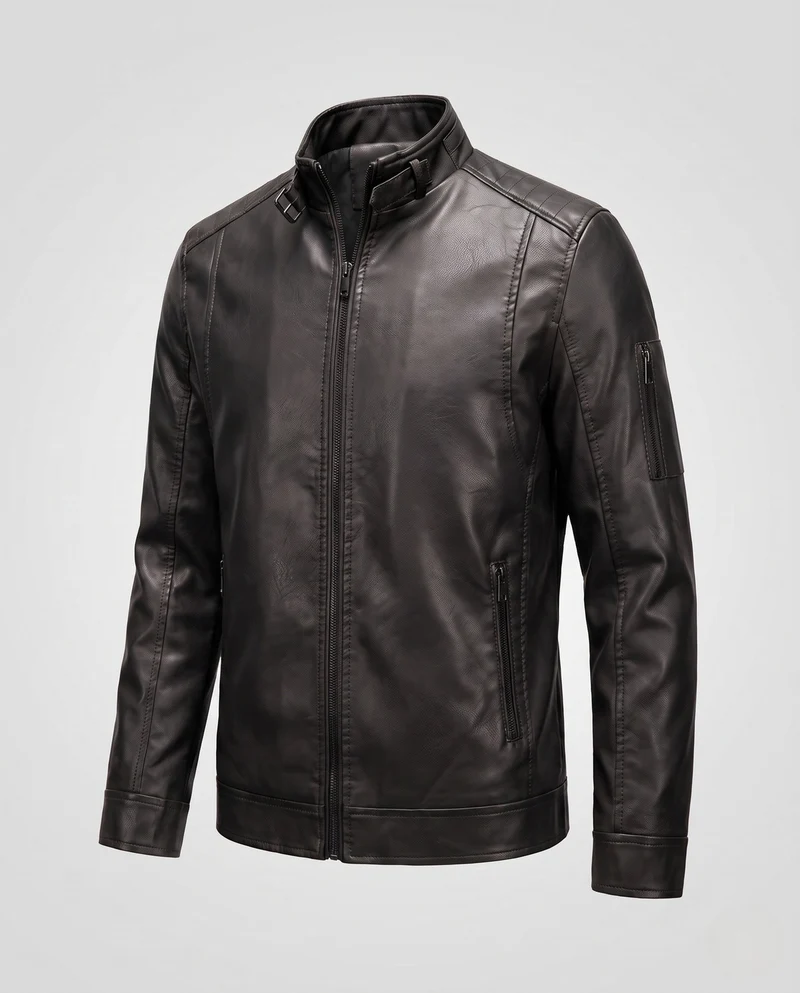 Herren Lederlook Blouson mit Stehkragen und Reißverschluss Drune