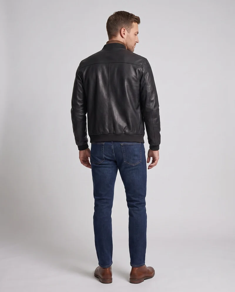 Herren Lederlook Bomberjacke mit Klappentaschen und gerippten Bündchen Drune