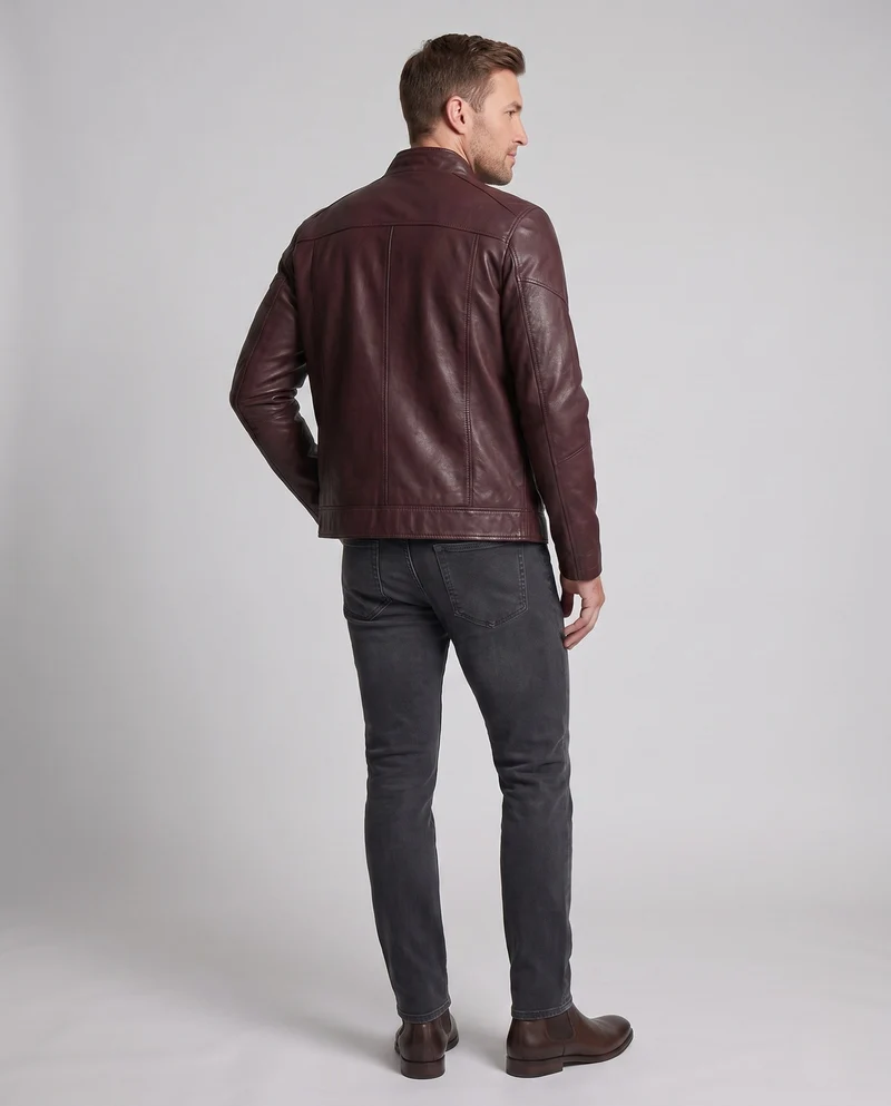 Herren Lederoptik Pilotjacke mit Stehkragen und Reißverschlusstaschen Drune