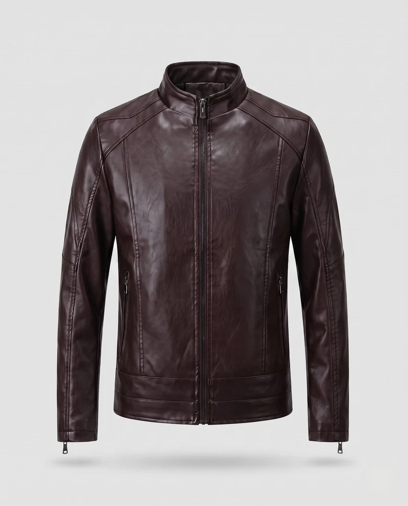 Herren Lederoptik Pilotjacke mit Stehkragen und Reißverschlusstaschen Drune