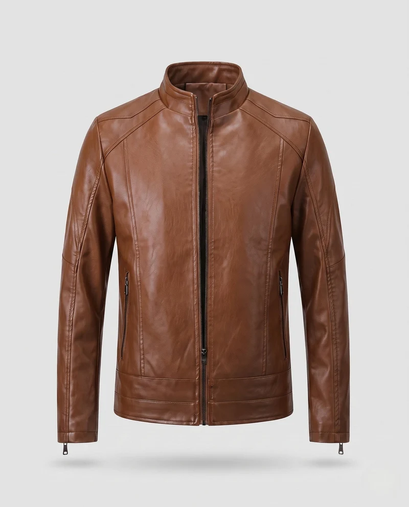 Herren Lederoptik Pilotjacke mit Stehkragen und Reißverschlusstaschen Drune
