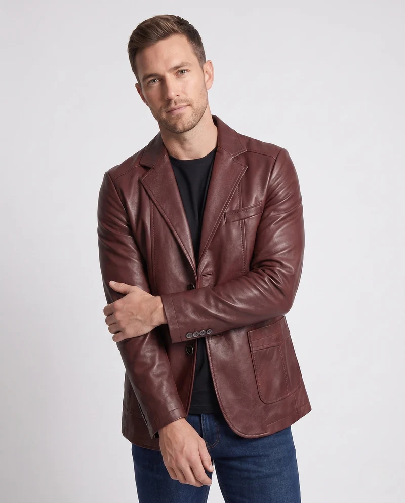 Herren Blazer aus Lederoptik mit thermalem Futter und Slim-Fit Drune