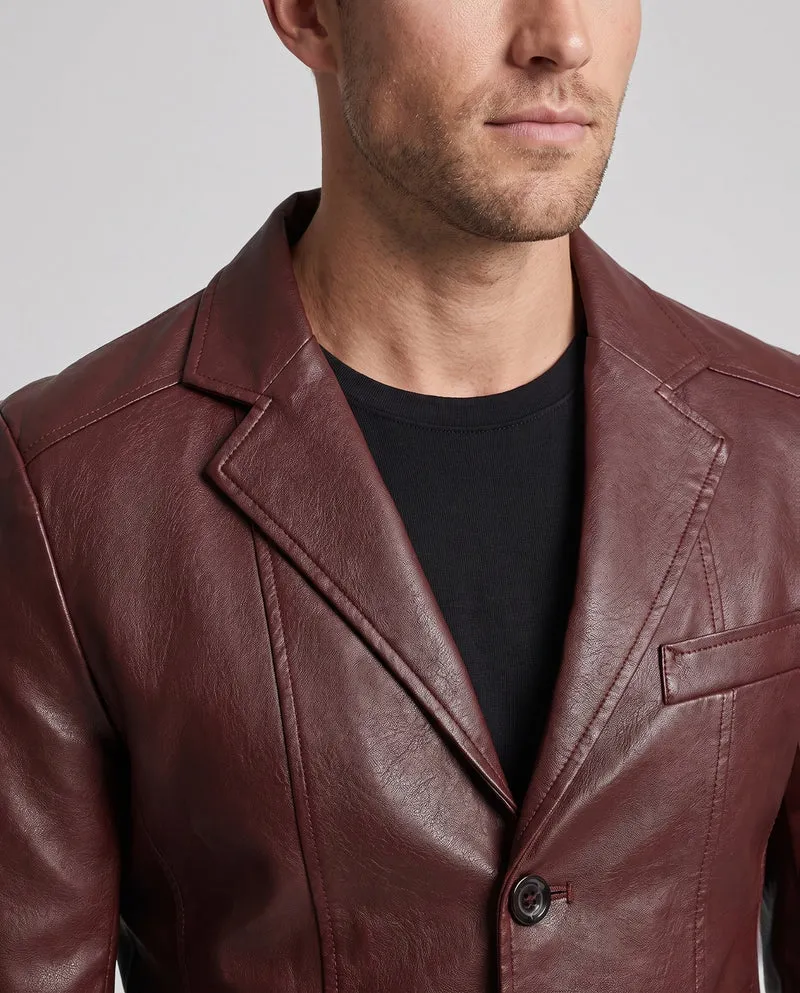 Herren Blazer aus Lederoptik mit thermalem Futter und Slim-Fit Drune