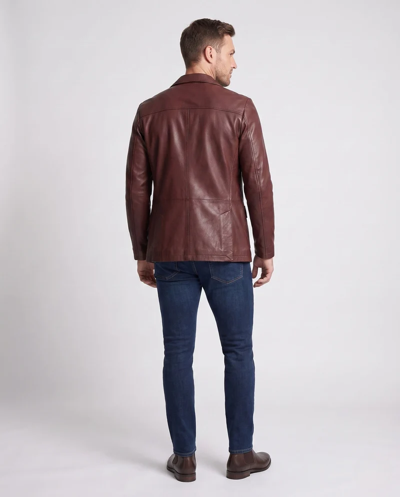 Herren Blazer aus Lederoptik mit thermalem Futter und Slim-Fit Drune