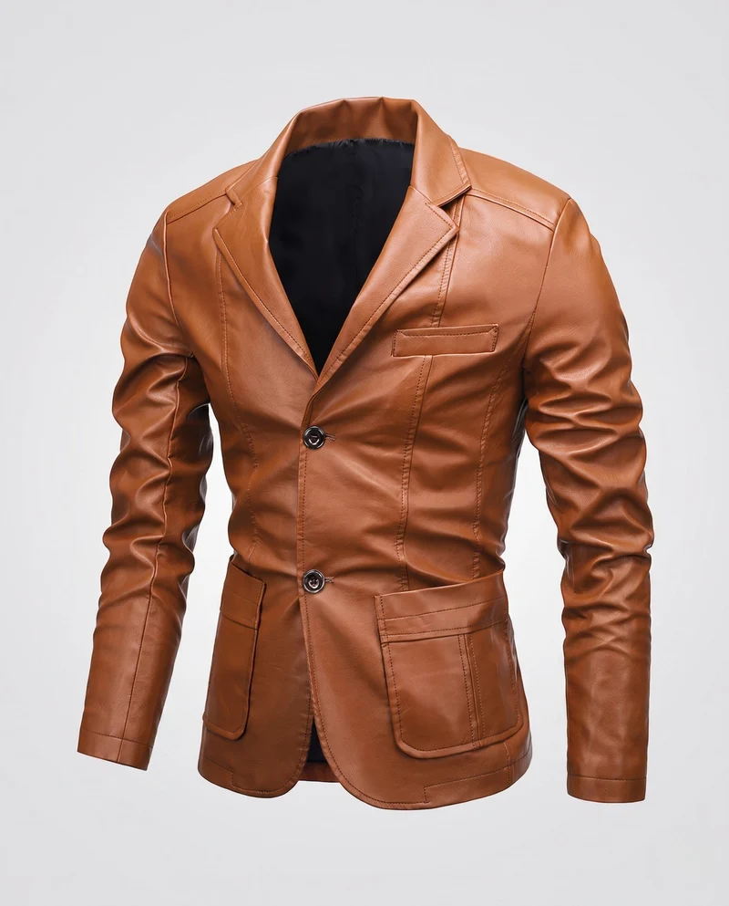 Herren Blazer aus Lederoptik mit thermalem Futter und Slim-Fit Drune