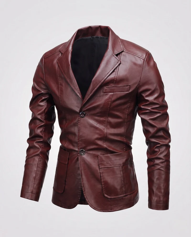 Herren Blazer aus Lederoptik mit thermalem Futter und Slim-Fit Drune