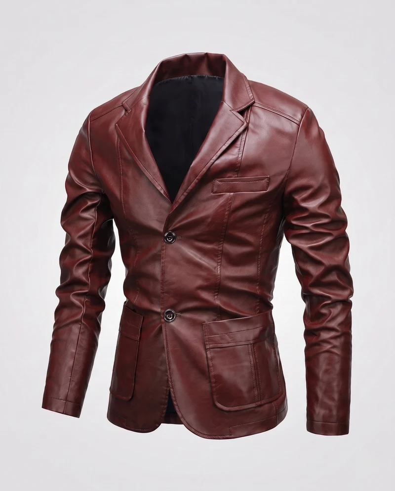 Herren Blazer aus Lederoptik mit thermalem Futter und Slim-Fit Drune